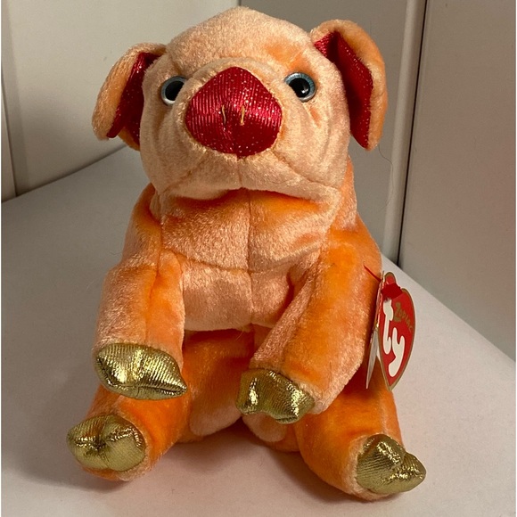 Vintage PIG ty beanie baby Zodiac baby pig 2000 Y2K coral plush stuffed animal - Picture 1 of 16